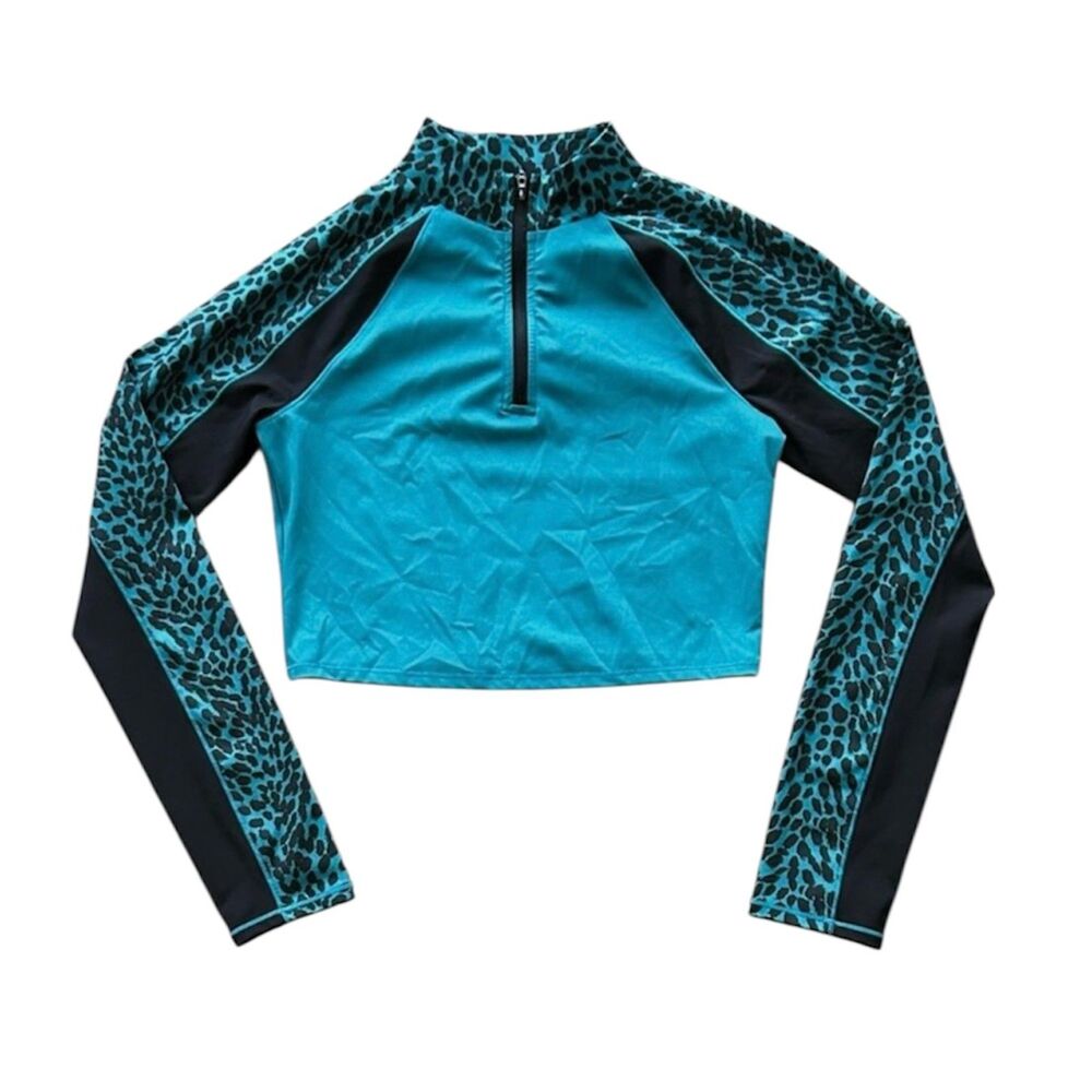 Sketchers x Diane Von Furstenberg Teal Quarter Zip Cropped Pullover Women M